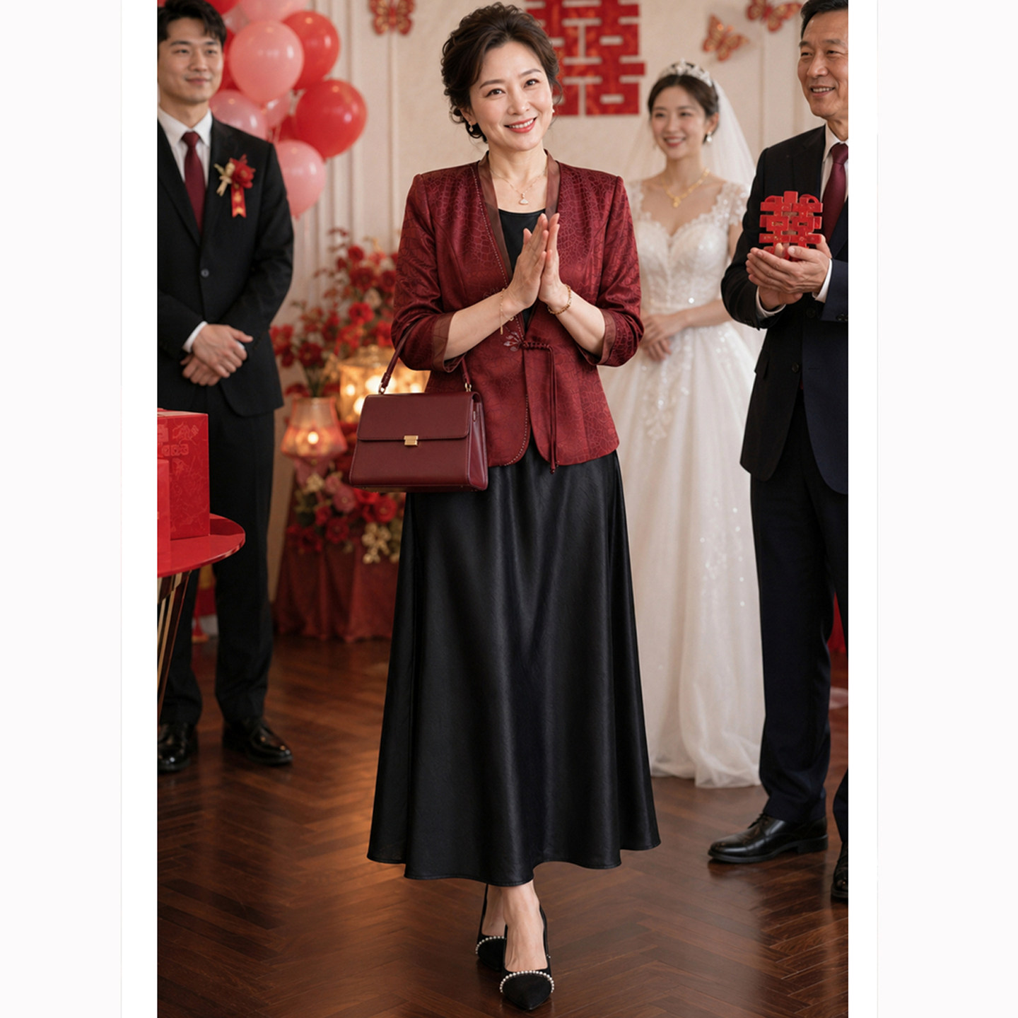 喜婆婆婚宴装中老年女西装外套喜妈妈结婚礼服端庄气质两件套装裙