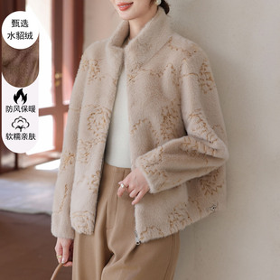 新款时尚妈妈秋冬装皮毛一体外套中老年女士高贵短款仿水貂绒上衣