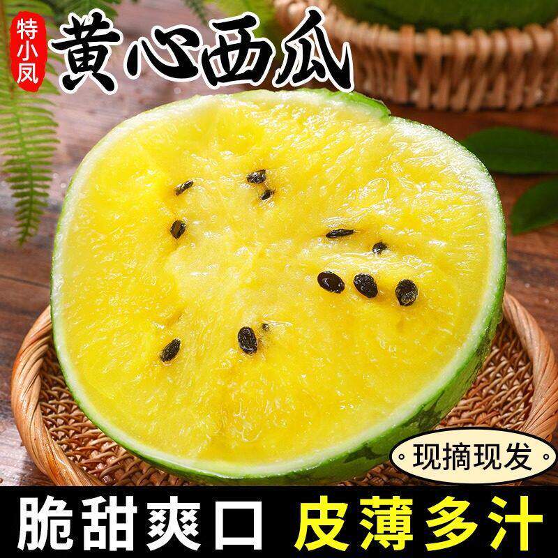 特小凤黄心西瓜冰淇淋西瓜黄瓤手撕麒麟西瓜新鲜水果脆甜皮薄包邮