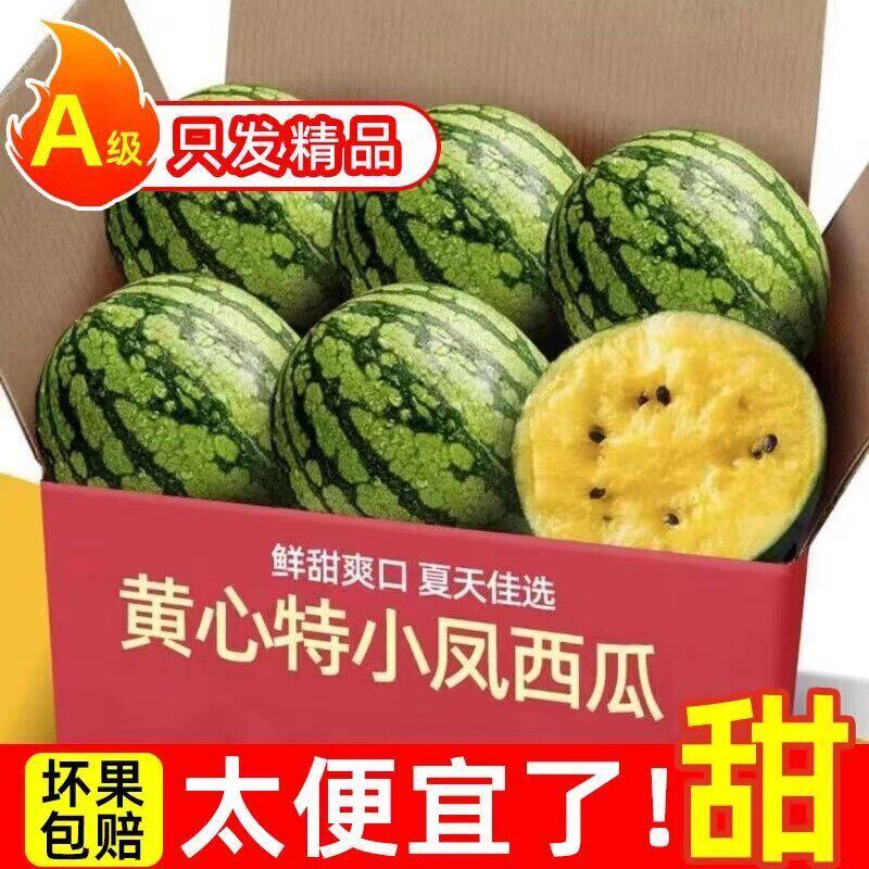 特小凤黄心西瓜新鲜水果5斤当季现摘冰淇淋手撕麒麟西瓜黄瓤