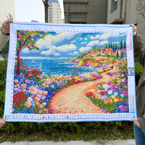 纯手工绣好的十字绣成品新款海边风景油画小清新花卉客厅装饰挂画
