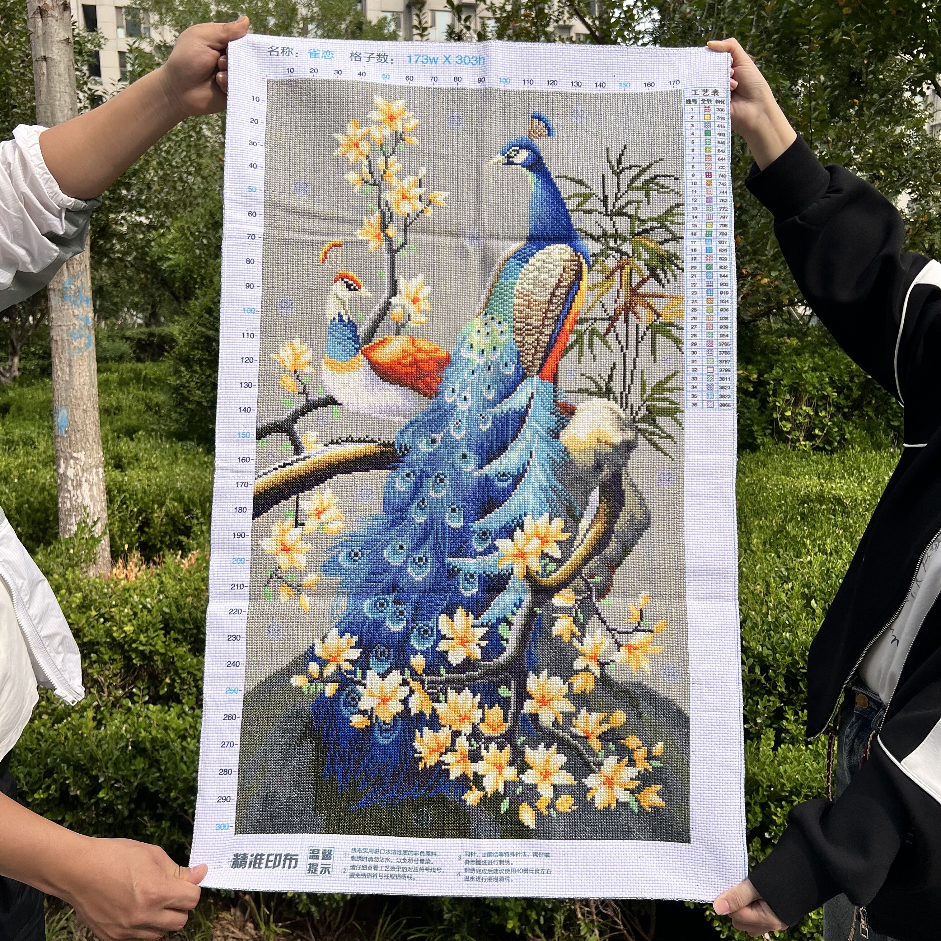纯手工十字绣成品新款孔雀图雀恋富贵吉祥竖版玄关客厅餐厅装饰画图片