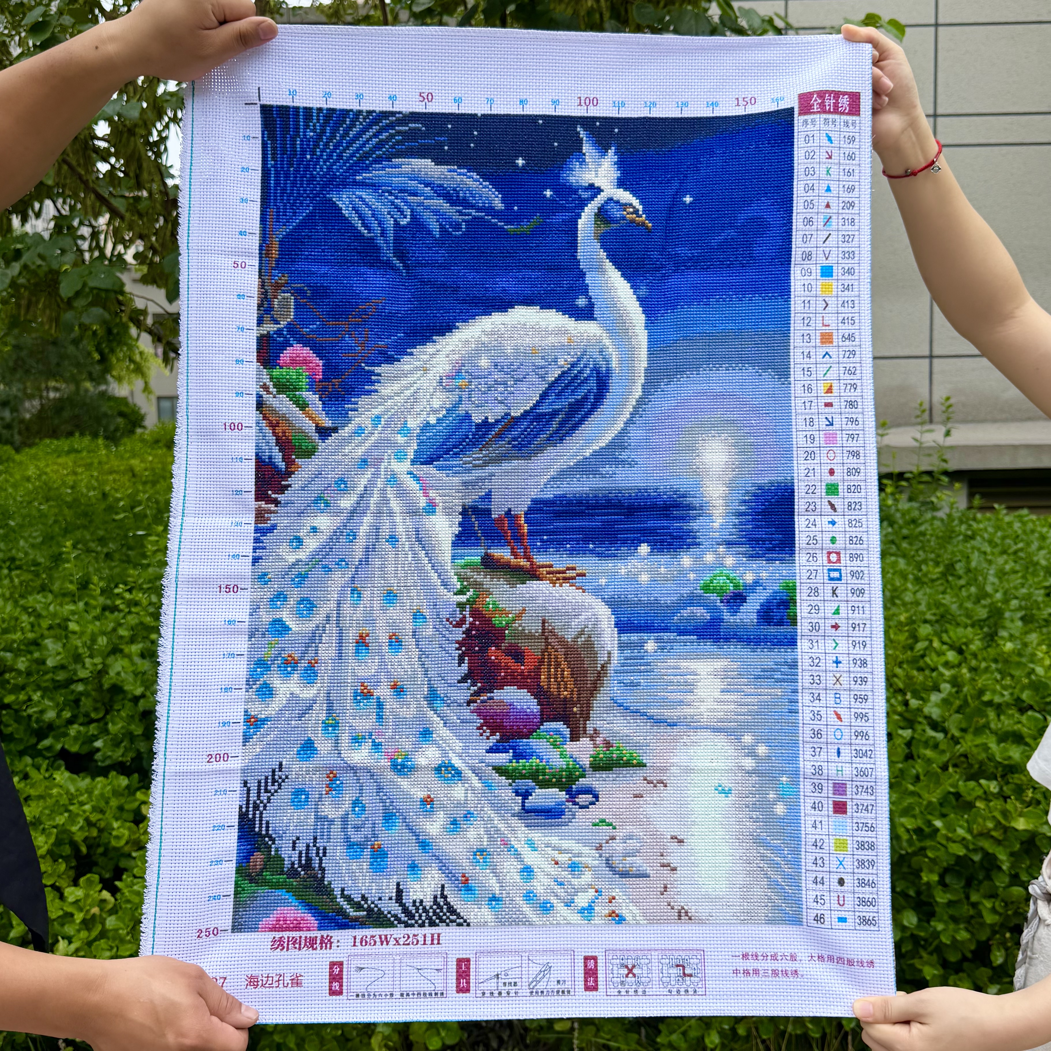 雀之灵纯手工十字绣成品新款孔雀玄关竖版客厅餐厅卧室走廊装饰画