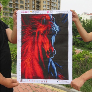 3D纯手工十字绣成品冰与火骏马奔腾红色马头客厅装饰挂画绣好的