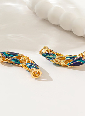 古风景泰蓝滴油烧蓝珐琅彩DIY饰品蓝色弯管合金配件弯管挂件精品