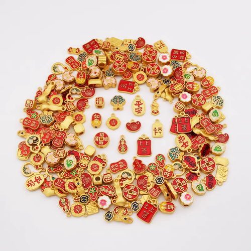 清仓随机混装送开口圈高保色招财古法沙金通孔珠吊坠diy饰品配件