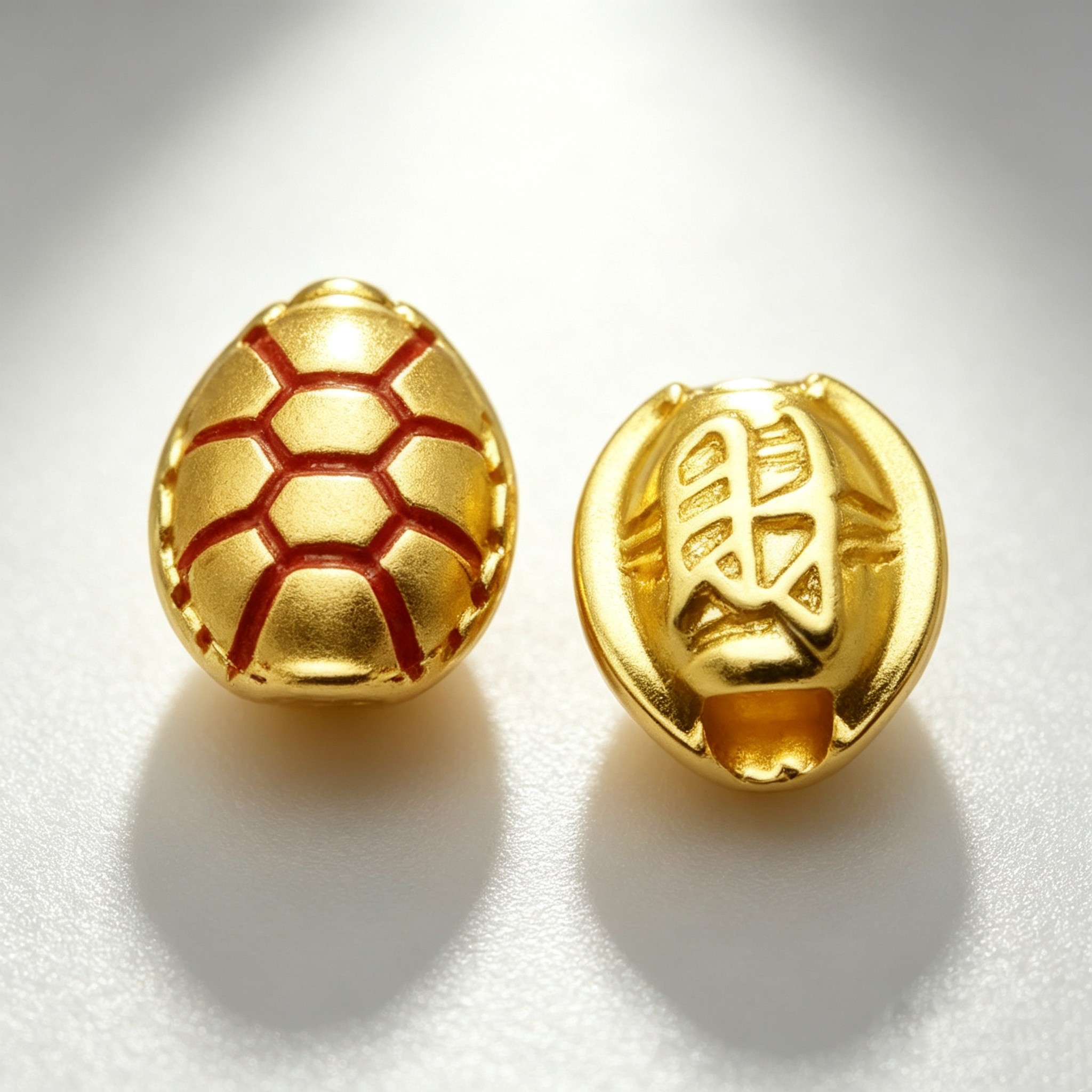 古法沙金配件珐琅彩保色红色财字富甲天下龟壳手串手工串珠配件图片