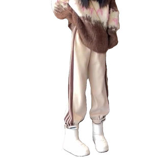 美式百搭卫裤女2025新款欧货阔腿运动休闲裤宽松侧条纹束脚哈伦裤