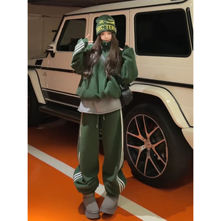 运动套装2026超火冬装一整套美式复古高级感加绒卫衣外套两件套潮