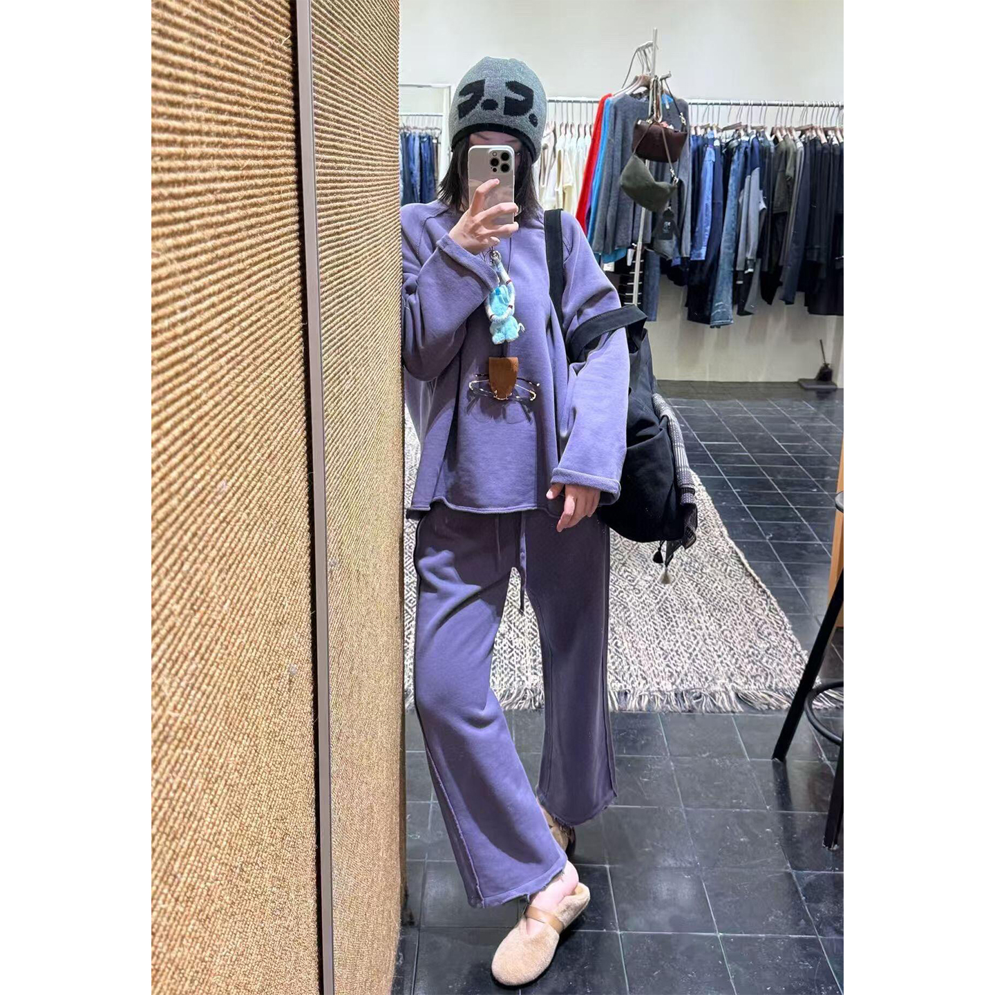 慵懒风松弛感卷边卫衣套装女春秋