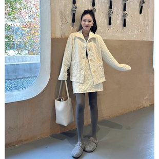 巨好看冬装 一整套裙韩系高级感白色保暖菱格棉服外套两件套小香风