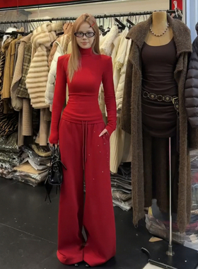 红色系穿搭一整套洋气时尚炸街纯欲风辣妹休闲高级感运动服两件套