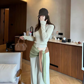 针织上衣高腰阔腿裤 韩系高级感休闲运动长袖 两件套装 2025春秋新款