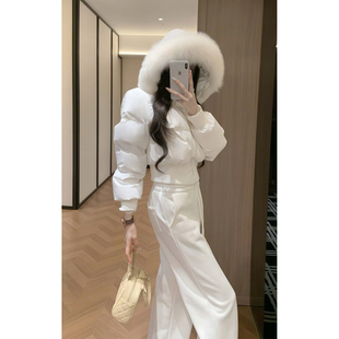 运动套装2025超火冬装一整套高级感白色毛领棉服外套两件套小香风