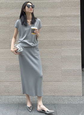 运动套装女2025夏季新款宽松韩版休闲灰色百搭上衣半身裙两件套潮