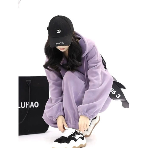 秋冬新款高级感紫色卫衣运动套装
