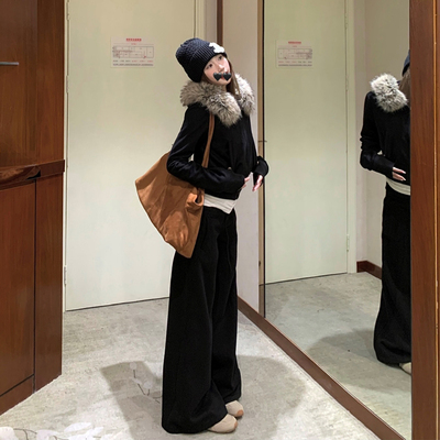 秋冬一整套穿搭宽松毛领加绒保暖