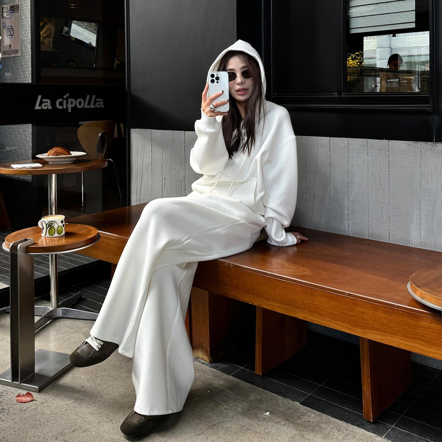 高级感加绒加厚卫衣套装女秋冬季