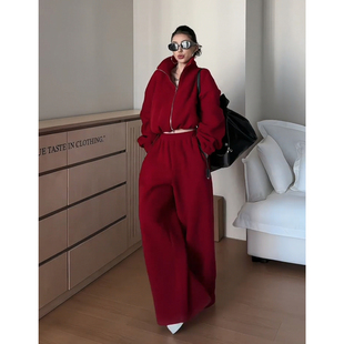 圣诞穿搭2026超火冬装一整套韩系减龄高级感加绒加厚红色运动套装