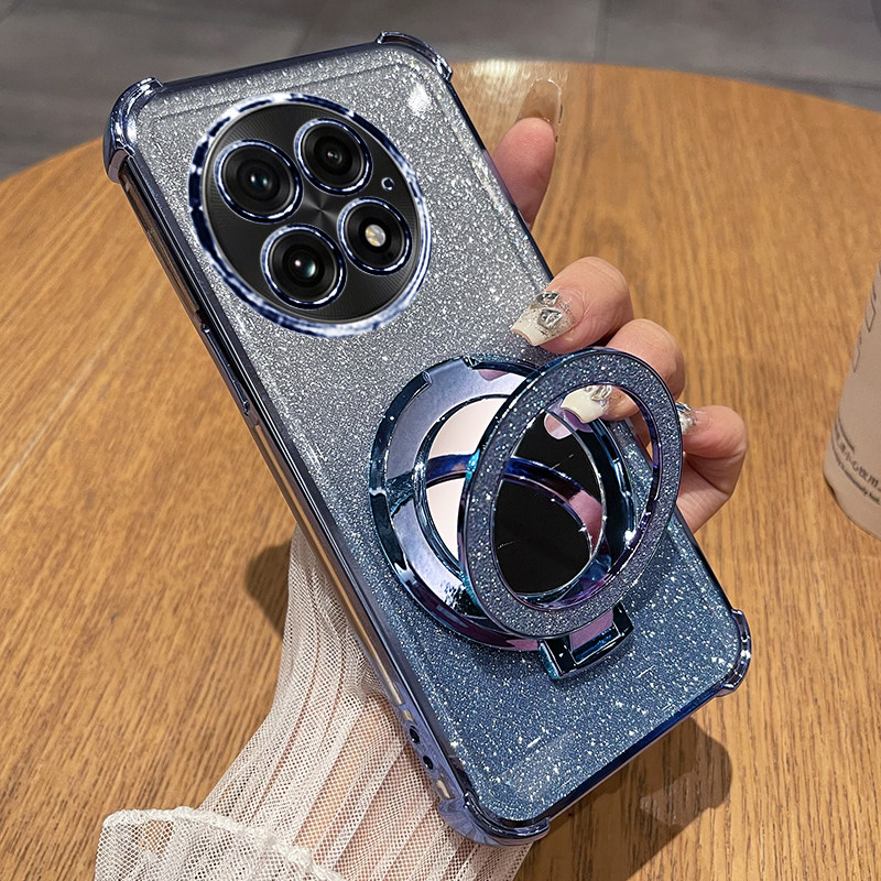 适用网红补妆神器一加13手机壳1加13补妆镜子支架四角防摔oneplus13全包镜头膜1+13电镀硅胶软壳5g女款简约潮