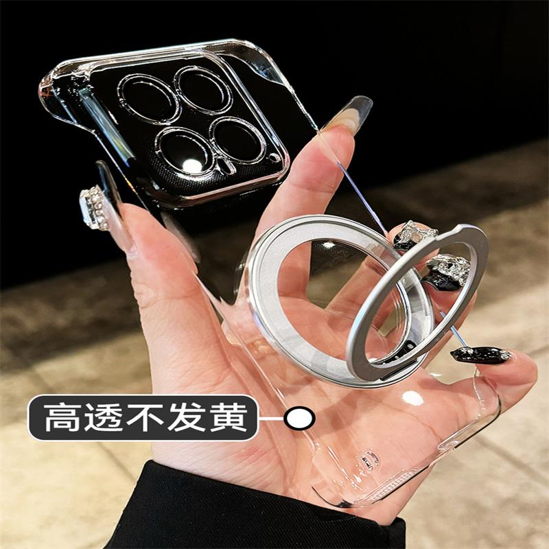 适用小米14手机壳电镀透明米13pro无边框米12S超薄米12X全包镜头膜360°磁吸支架5g保护套14Ultra防摔简约女