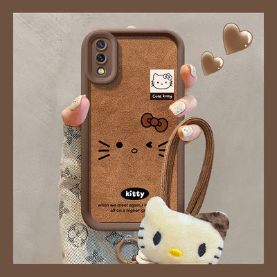 适用vivoy93手机壳y85硅胶气囊y77全包防摔y67保护套y76s/y55s/y52sy30卡通可爱kitty挂绳保护壳y35/36男女网