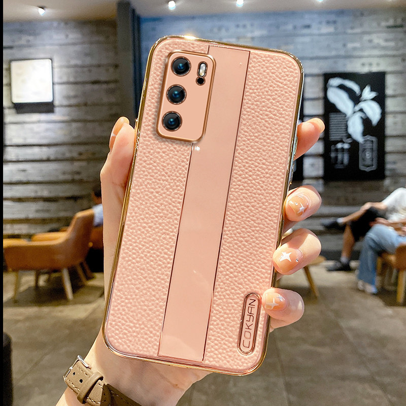 华为p40手机壳电镀皮纹华为p40pro新款荔枝纹全包镜头防摔奢华简约