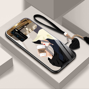 适用抖音同款女神华为p40手机壳玻璃网红女款P30pro手机外壳p50防摔p30高档奢华por补妆镜子创意P40PRO保护套