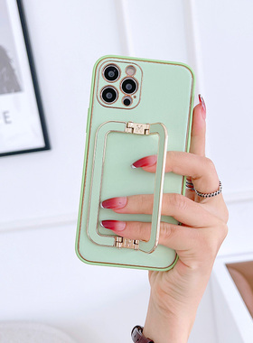 适用苹果13手机壳iphone12pro素皮ip11全包镜头max防摔软壳X十三XS创意支架XR高档8plus男女7p新款奢华保护套