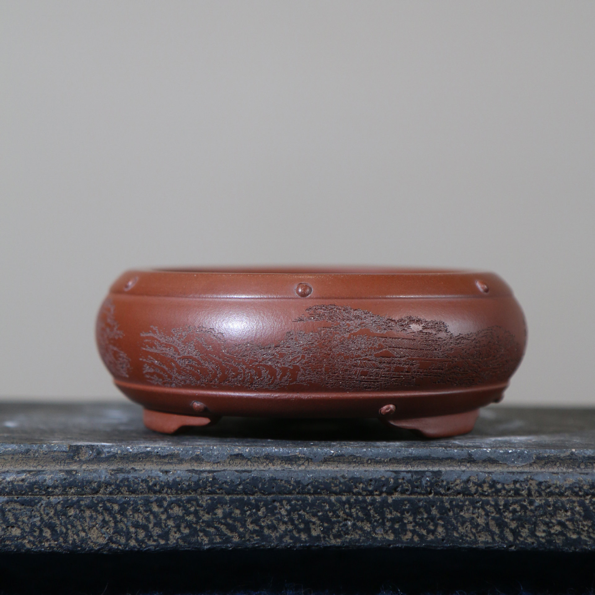 紫砂花盆圆形手工盆景盆鼓丁盆小盆菖蒲盆仿古典鼓盆中国风清水泥