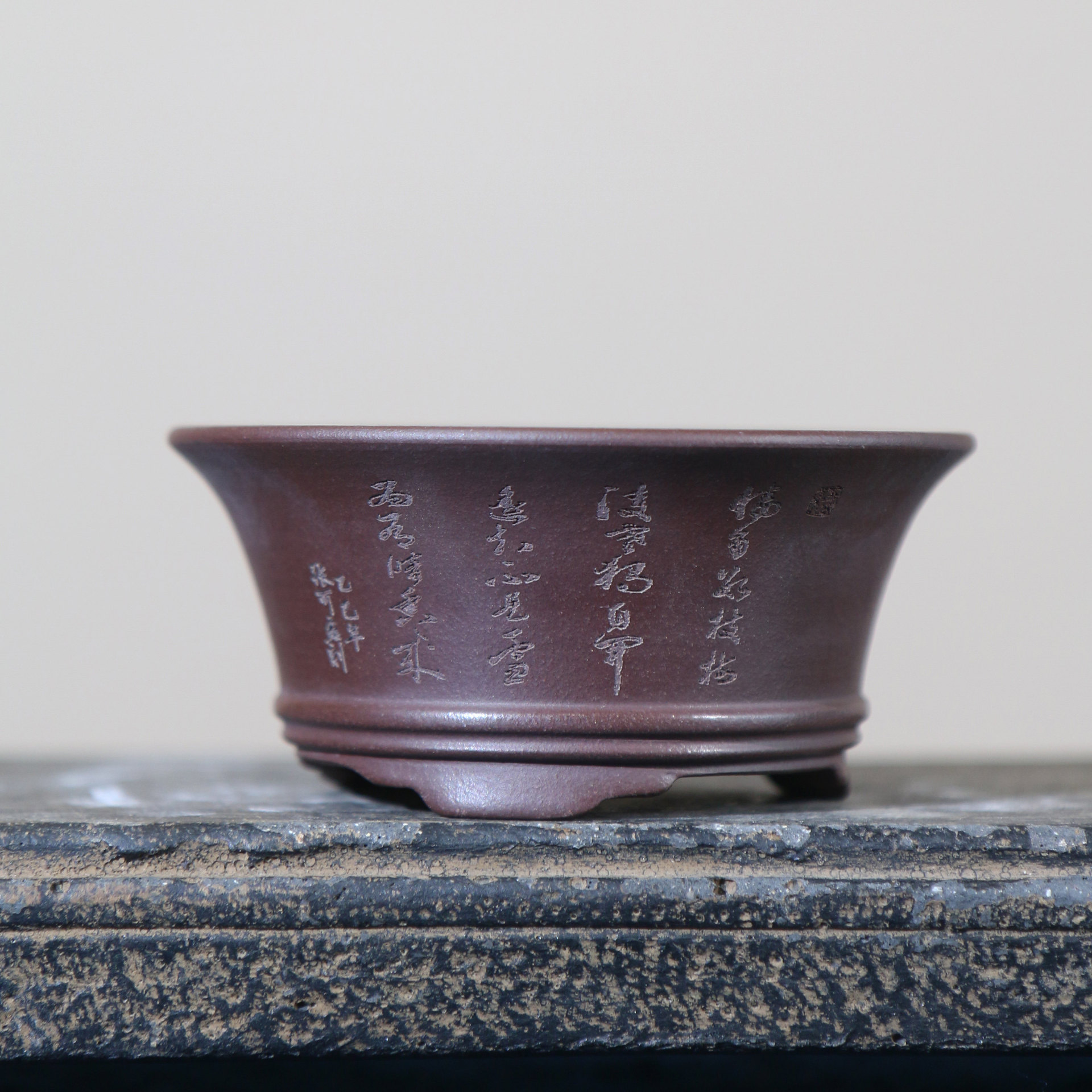 紫砂花盆圆形手工盆景盆飘口张可磊小盆菖蒲盆仿古典桌面盆栽