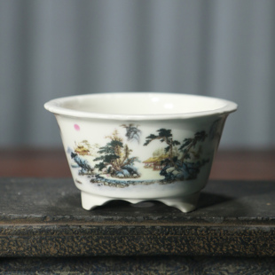 紫砂花盆手绘彩绘青花瓷圆形陶瓷盆景盆宜兴瓷盆手工喜上眉梢