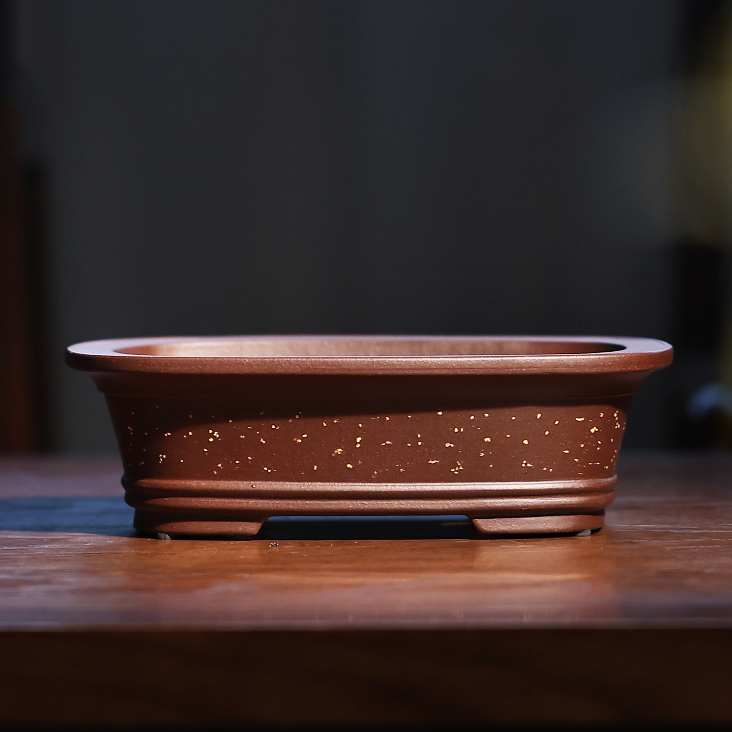 紫砂花盆飘口圆角长方形铺砂手工紫泥盆景盆尹恒兵名家盆觅陶乡