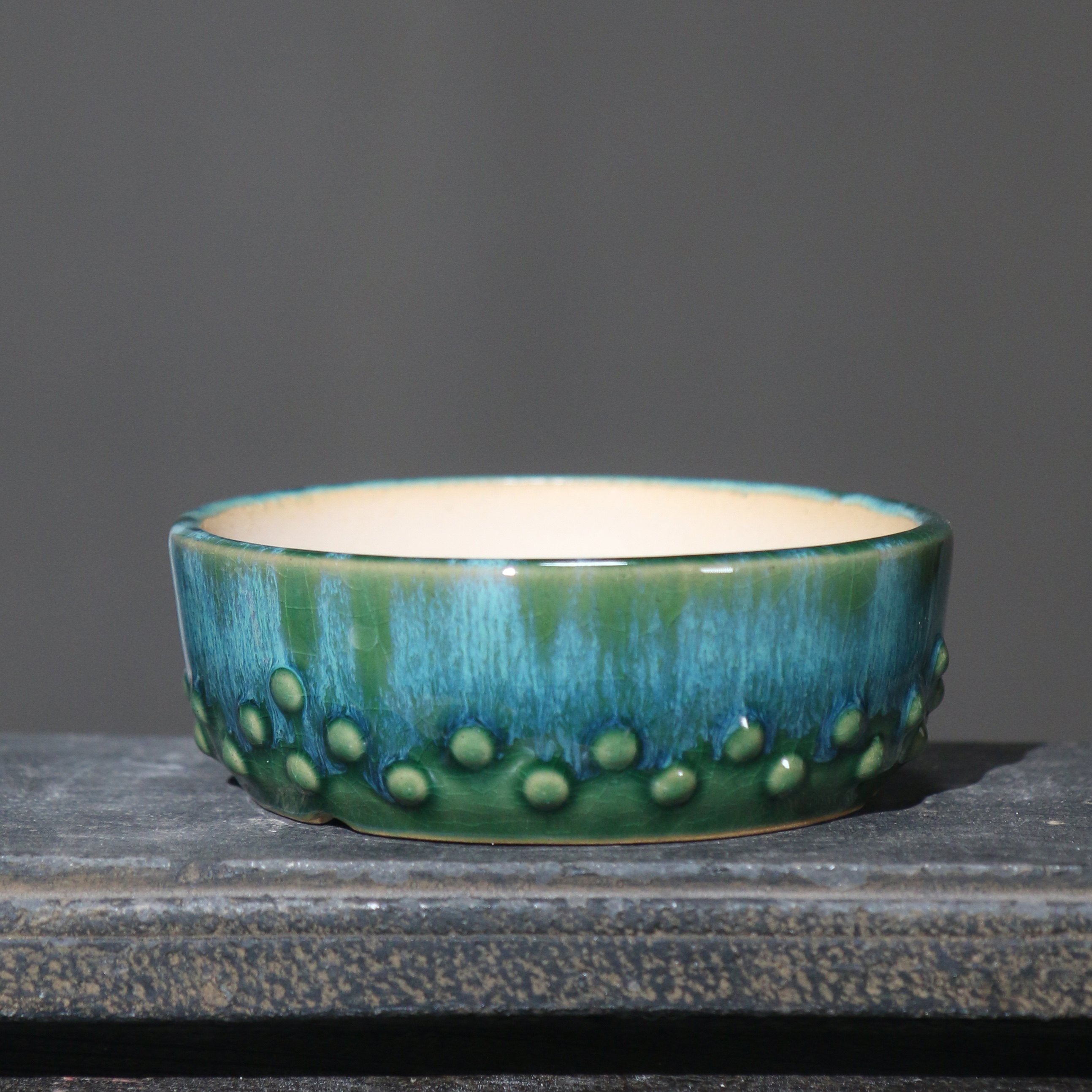 紫砂花盆圆形鼓丁鼓点流釉花釉套釉桌面盆栽古典菖蒲盆盆景盆