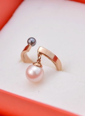 925银玫瑰金色开口珍珠戒指