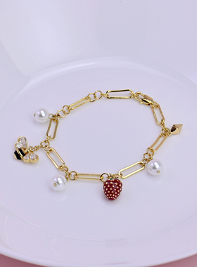 超闪锆石小蜜蜂珐琅釉彩草莓手链