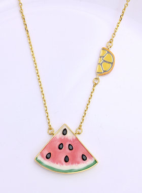 高级感珐琅釉彩西瓜水果柠檬项链