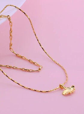 潮品现货新款精致百搭款双层银杏叶项链短款锁骨链金属镀金超质感