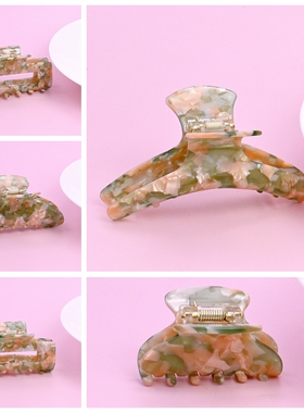 清新甜美粉绿色碎花设计进口材质发夹发饰鲨鱼夹发卡日常百搭气质