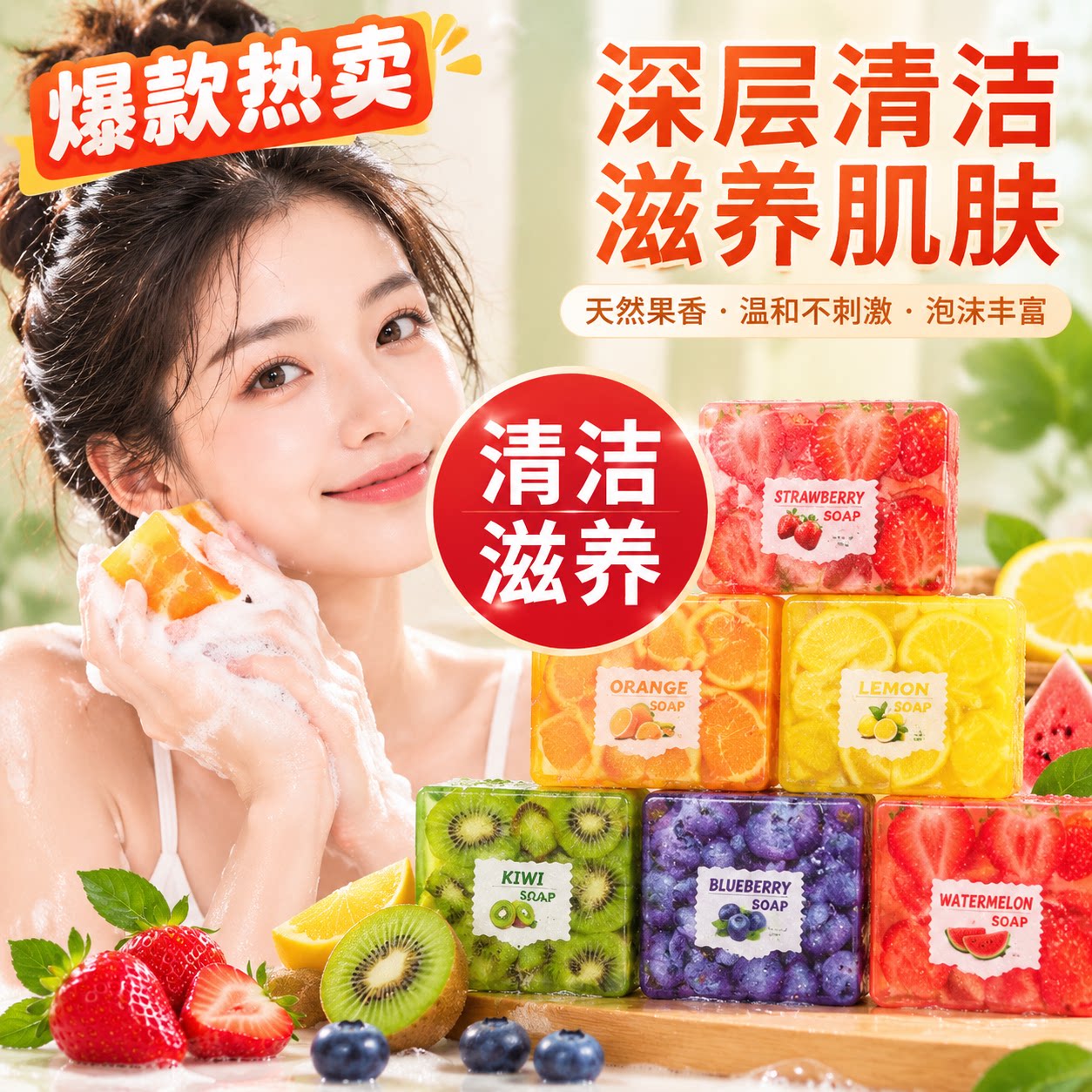 正品彩色透明布丁水果皂精油皂洗手肥皂葡萄香皂洗澡沐浴伴手