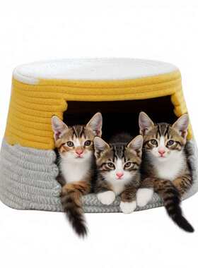 德国品质猫窝简约棉线编织日系猫咪磨爪床垫清凉保暖半封闭网红宠