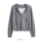 百搭宽松套头衫 新款 上衣 连帽假两件针织卫衣女2025秋季 MIMIMIXI