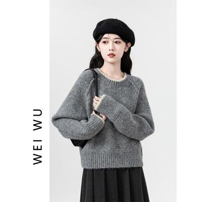 灰色圆领毛衣女秋冬2025