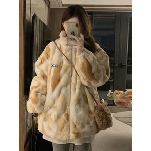 时尚羊羔毛毛绒棉服女秋冬季2025新款学生大童中长款加绒加厚外套