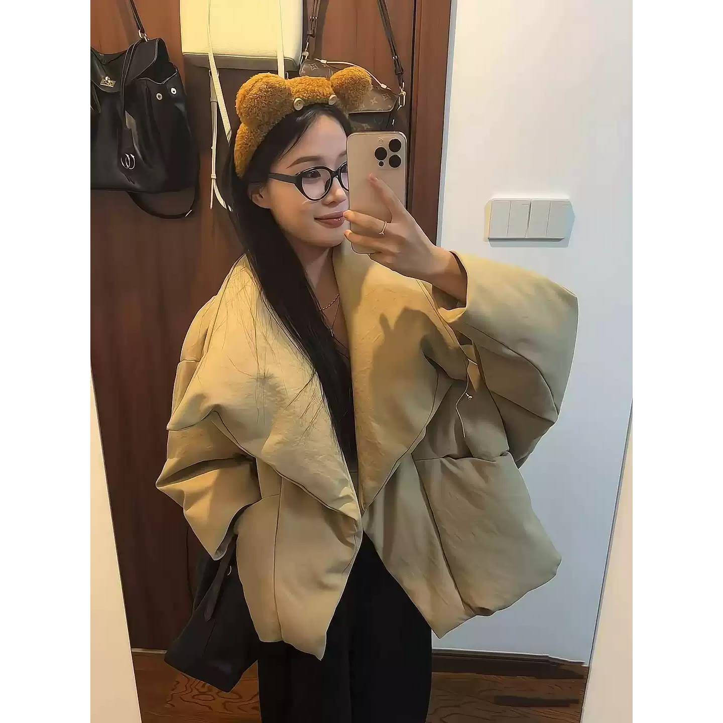 老钱风大翻领羽绒服女款冬季新款设计师款宽松面包服保暖棉袄外套