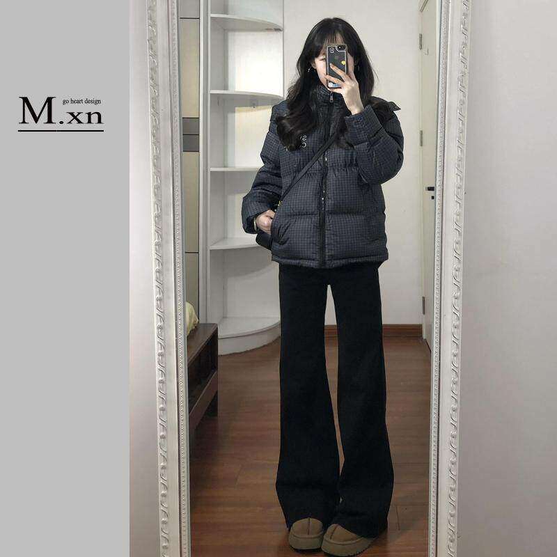 黑色微喇牛仔裤女小个子2025年春季高腰显瘦直筒弹力不贴腿喇叭裤