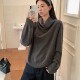 老钱风松弛感灰色堆堆领毛衣打底衫 宽松内搭上衣 女秋冬高领针织衫