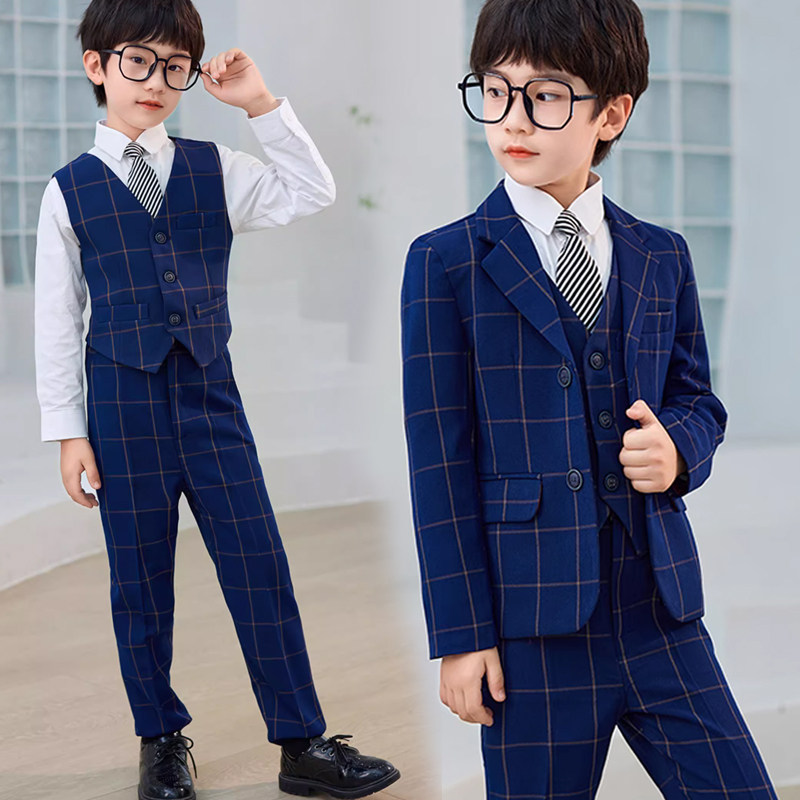 男童西装套装2025藏青儿童小西服主持钢琴吉他小提琴格子礼服西服