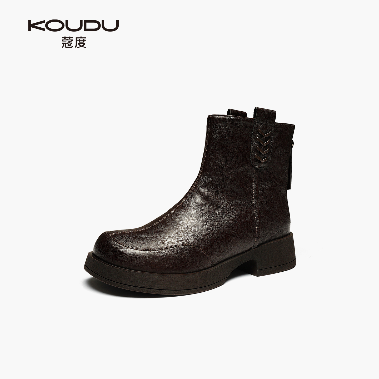 KOUDU蔻度女鞋2025冬季温暖加绒舒适厚底百搭休闲短靴棉鞋3406