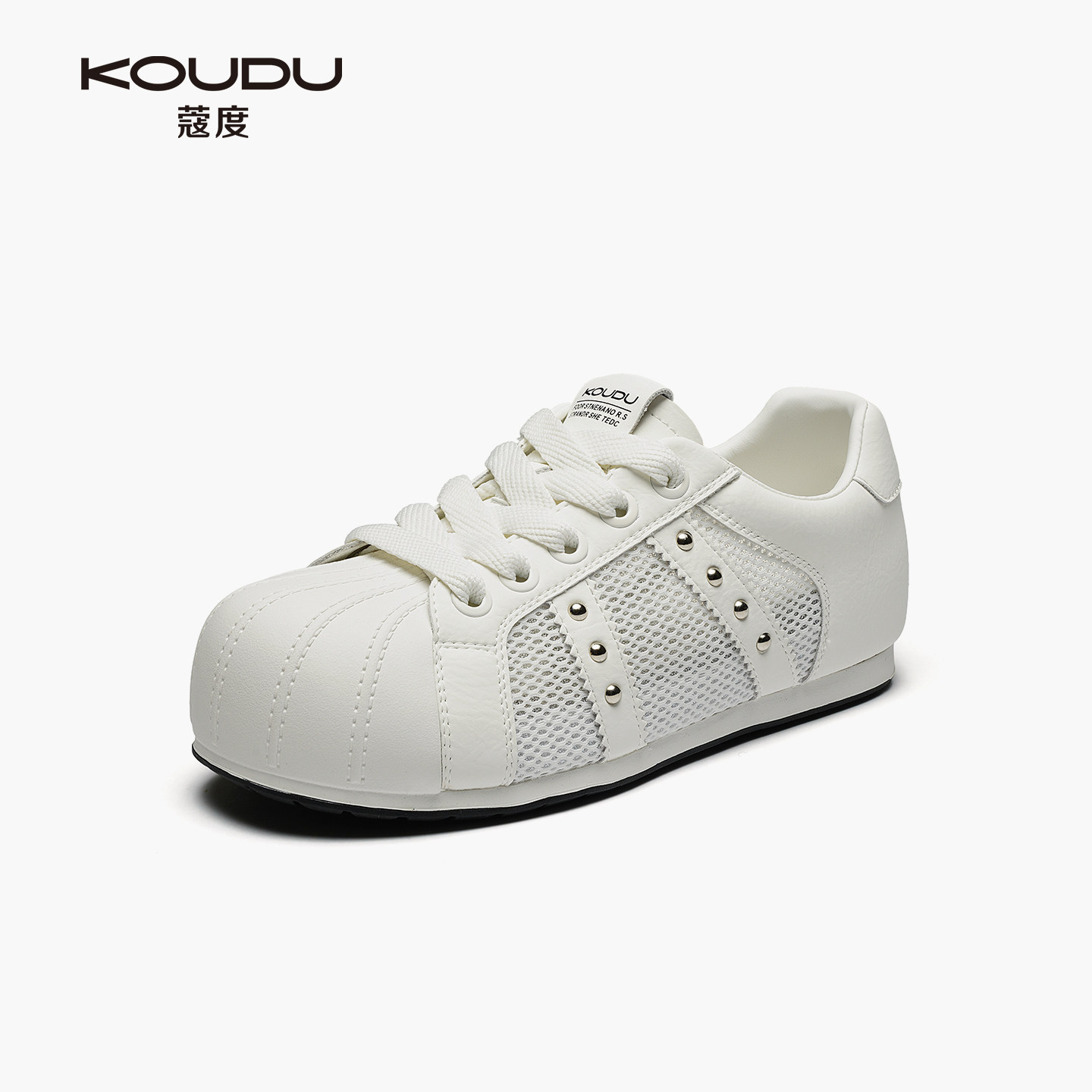 KOUDU2026夏季新款贝壳头小白鞋女网面透气铆钉休闲百搭运动女鞋